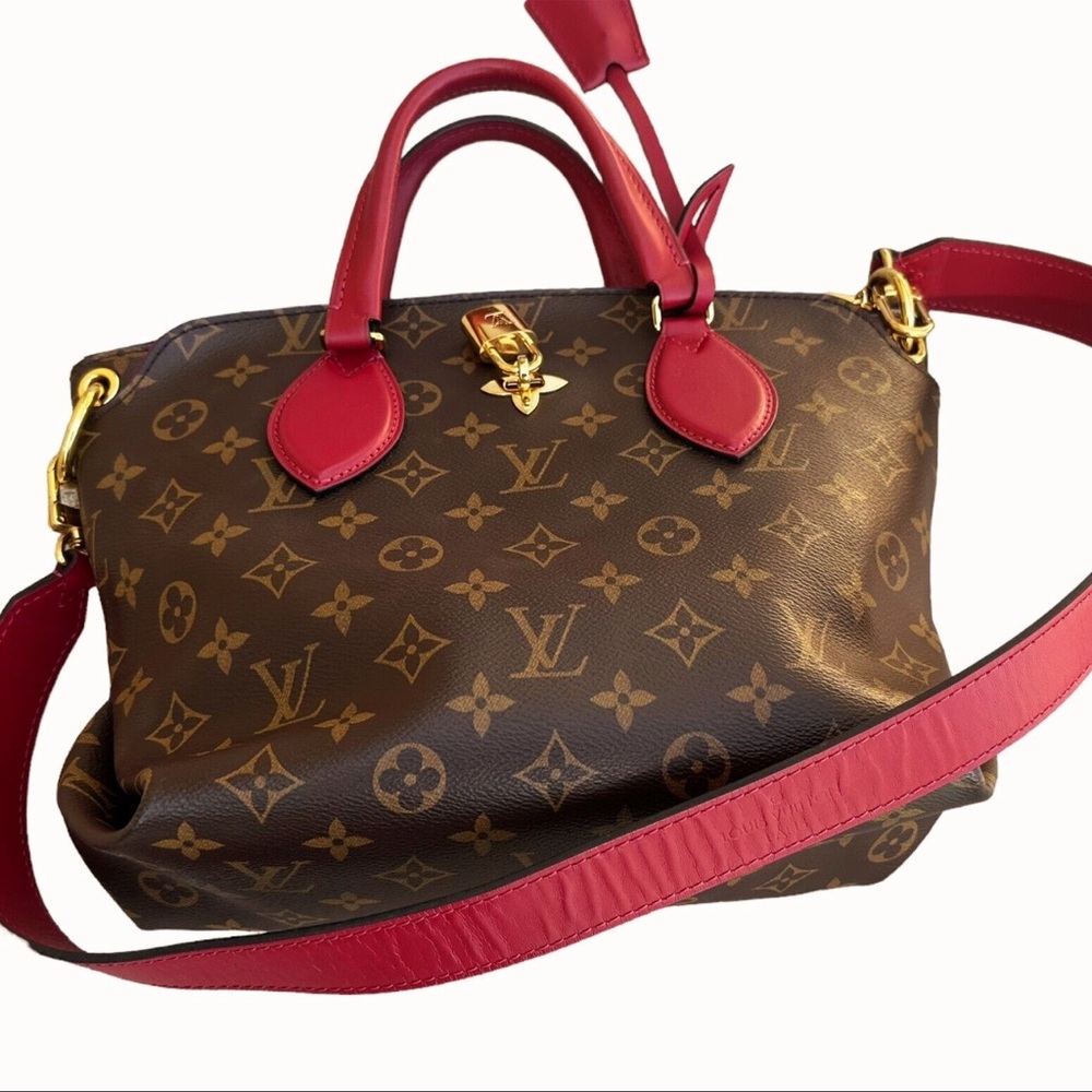 Louis Vuitton Flower PM Small Zip Satchel Brown Monogram Red - Picture 12 of 12
